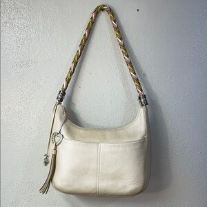 Brighton Cream Leather Shoulder Bag with Multicolor Braided Strap